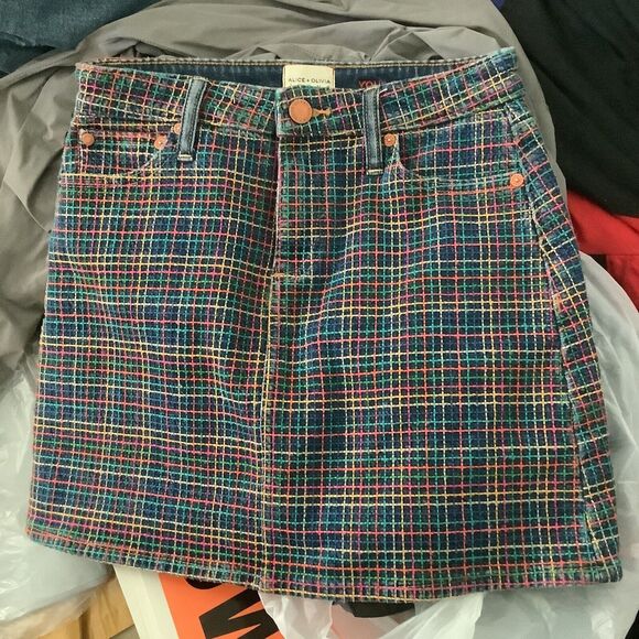 Alice Olivia Rainbow Embroided Mini Skirt
